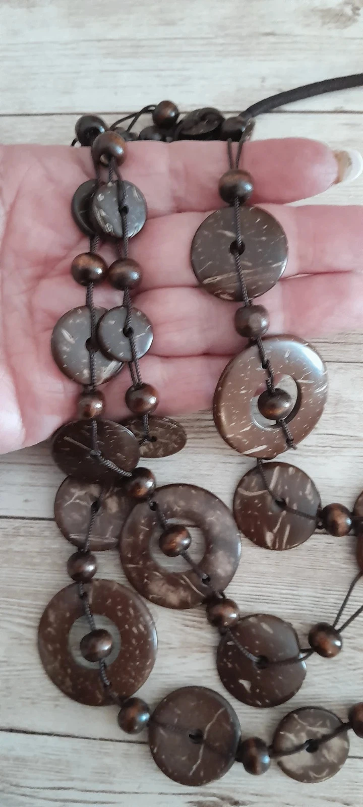 Collar de madera, (nuez de coco) formas redondas estilo Bohemio colores marrón – photo 7